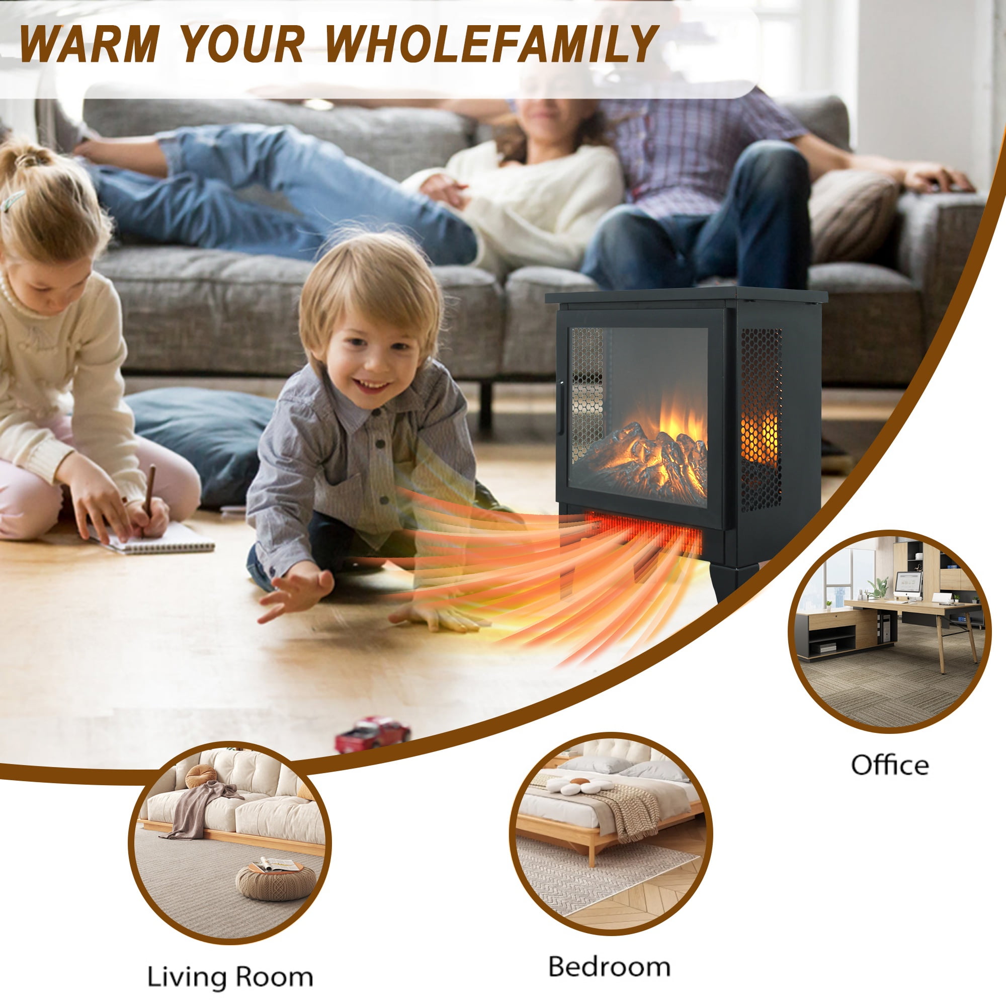 Indoor Fireplace Heater, Multifunction Electric Heater with Remote Control, 1400W Space Heater 18''H Portable for 150 sq. Ft, 4777 BTUs