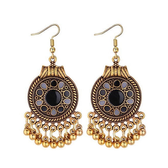 Ayyufe Women Ethnic Tassel Disc Flower Bead Pendant Long Dangle Hook Earring