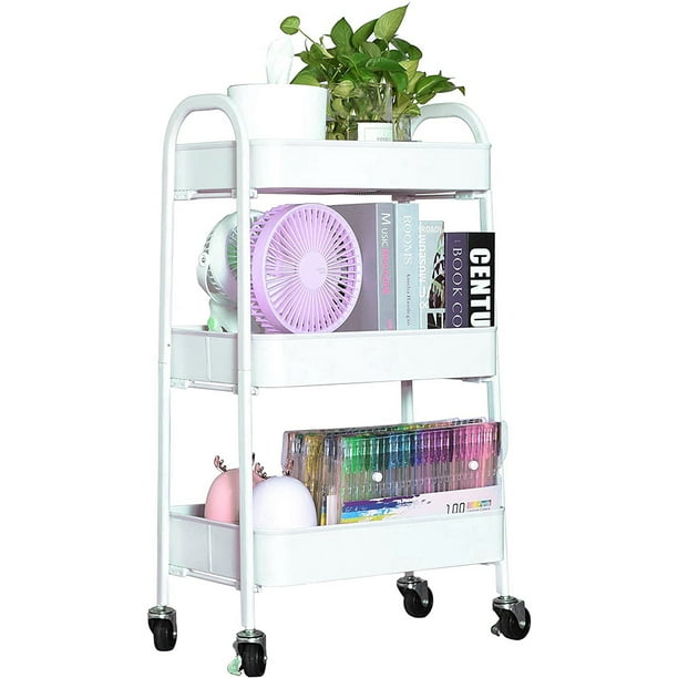 3 Tier Rolling Cart Portable Storage Cart with Wheels, SEGMART Upgrade Utility Cart with Handles, Rolling Utility Cart Holds Books Magazines Snacks ...