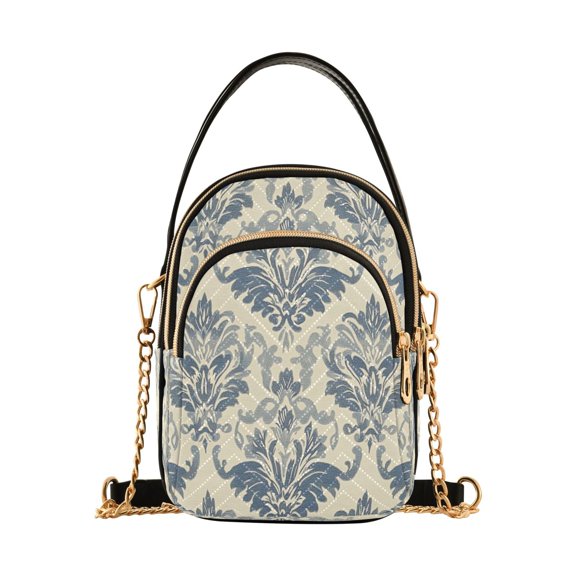 Cross Body Fashion Shoulder Waist Purse Bags Elegant Blue Damask Pattern Pocket Handbags