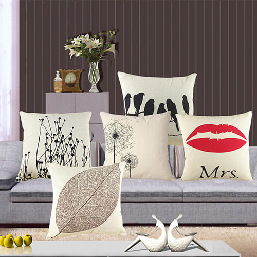 18" Cotton Linen Dandelion Pillow Case Sofa Car Waist Cushion cover Home Decor 