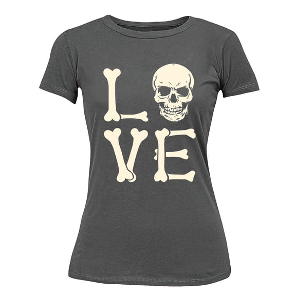 Love Skull Couples Halloween Gothic Costume Skeleton Head Women's T-shirt, 2XL, Charcoal