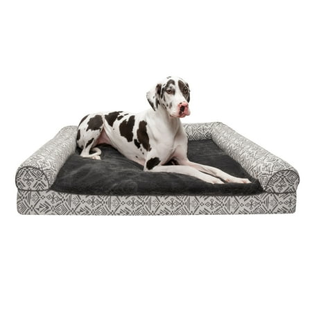 UPC: 0842229119343 | FurHaven Pet Products Southwest Kilim Cooling Gel Memory Foam Sofa-Style Pet Bed for Dogs & Cats – Boulder Gray Jumbo Plus