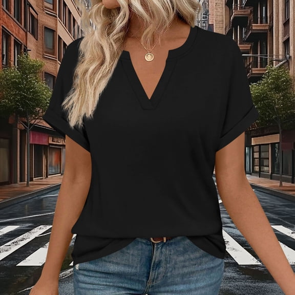 Vmvidoty Womens Tops V Neck Short Sleeve Summer Shirts Tunic Dressy Casual Blouses Black XL