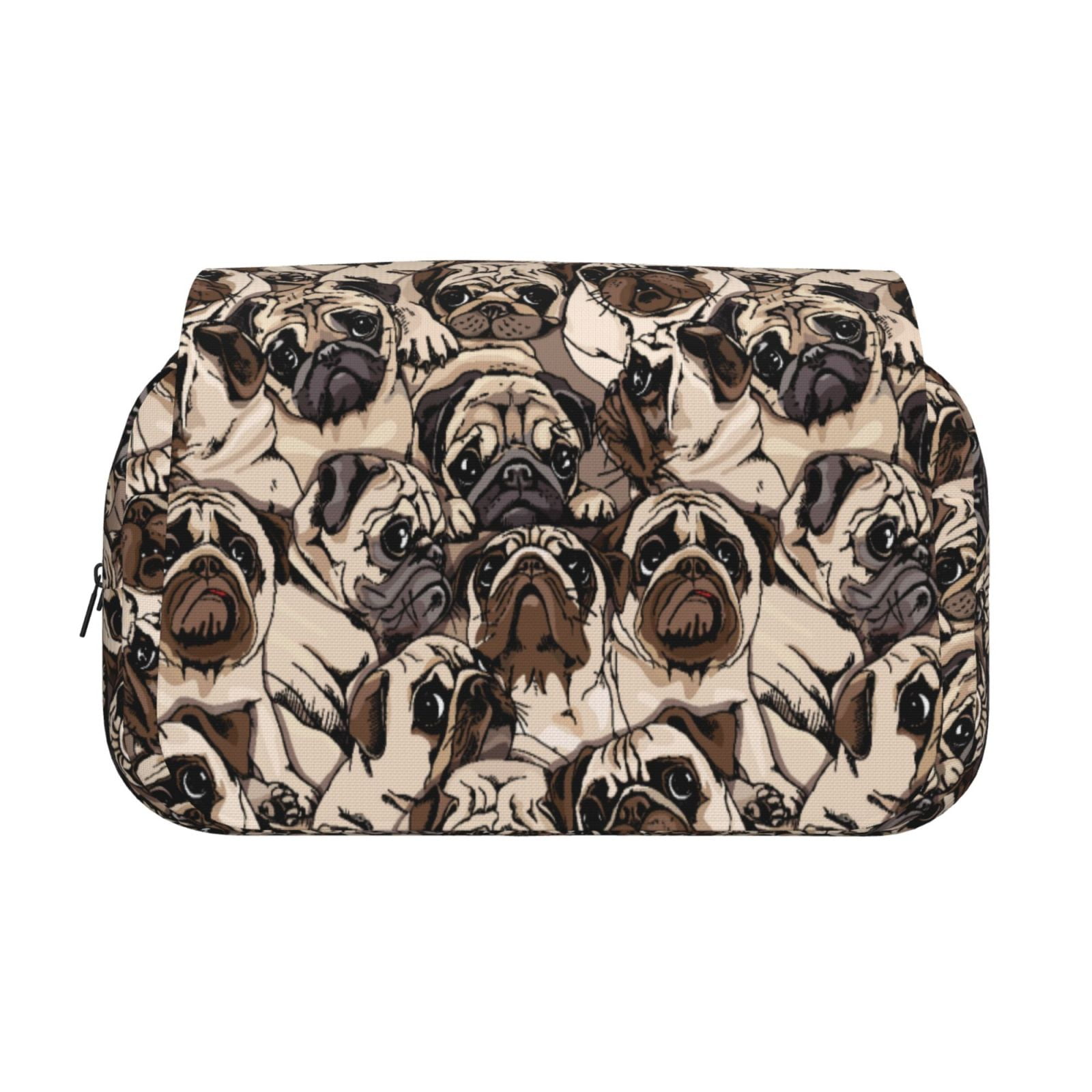 Rateoe Pug Pattern Double Clamshell Pen Case, Storage Organizer with Two Zipper Compartments– Holds Up to 50 Pencils & Pens