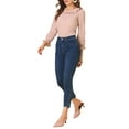 thumbnail image 2 of INSPIRE CHIC Women's Elegant Ruffle Square Neck Puff Long Sleeve Chiffon Blouse XS Grey Pink, 2 of 7