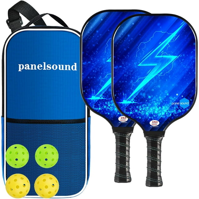 Pickleball Paddles Set Of 2 + 4 Balls + Bag, Fiberglass Lightweight Rackets, Outdoor Game For Women & Men (Blue)