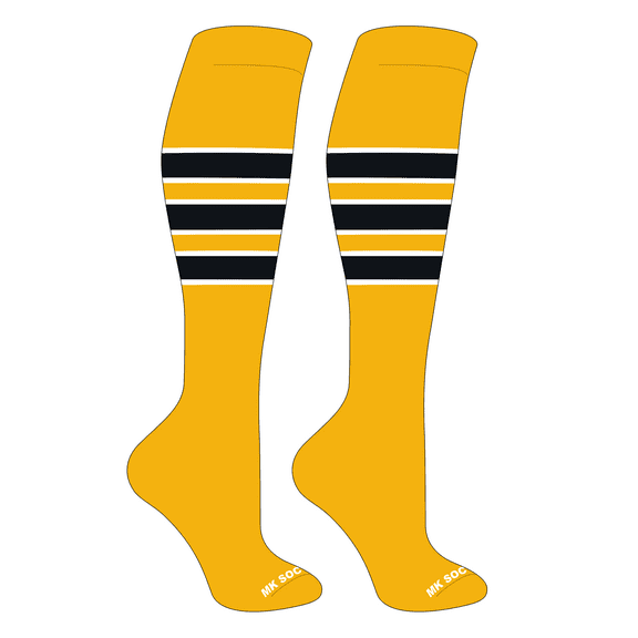 MK Socks Striped OTC Baseball, Softball, Football Socks (C) Gold, White, Black (S)
