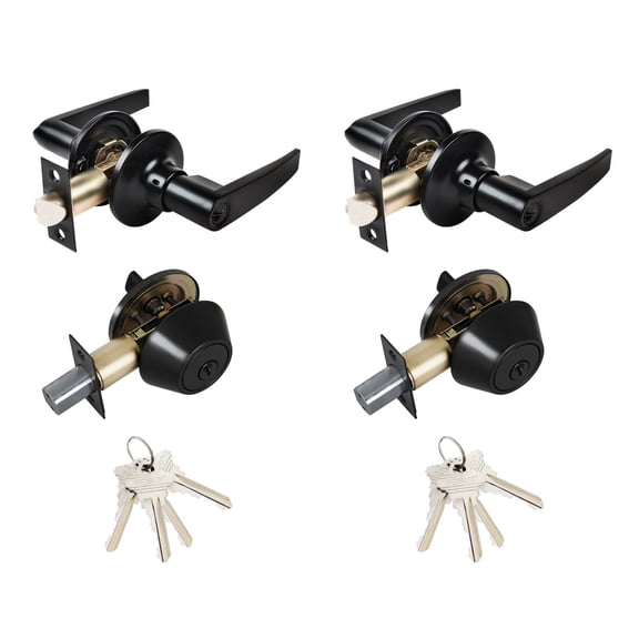 Oil-Rubbed Bronze Entry Door Handle Combo Lock Set with Deadbolt and 8 SC1 Keys Total (2-Pack, Keyed Alike)