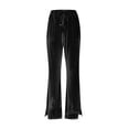 thumbnail image 5 of Jinhomg Velvet Pants for Women Drawstring High Waisted Flare Pants Casual Wide Leg Stretch Leggings Comfy Lounge Velour Trousers with Pockets Black,L, 5 of 7