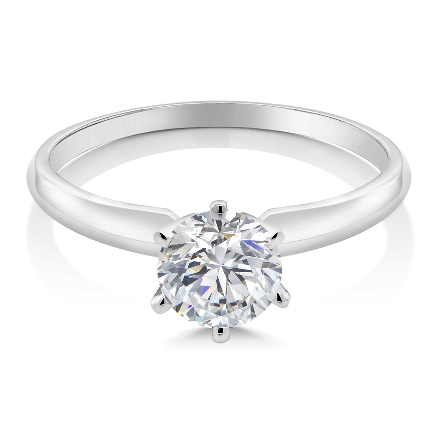Gem Stone King 0.74 Cttw Round Lab Grown Diamond 14K White Gold Solitaire Engagement Ring for Women | DEF Color | VVS-VS Clarity (Size 8)