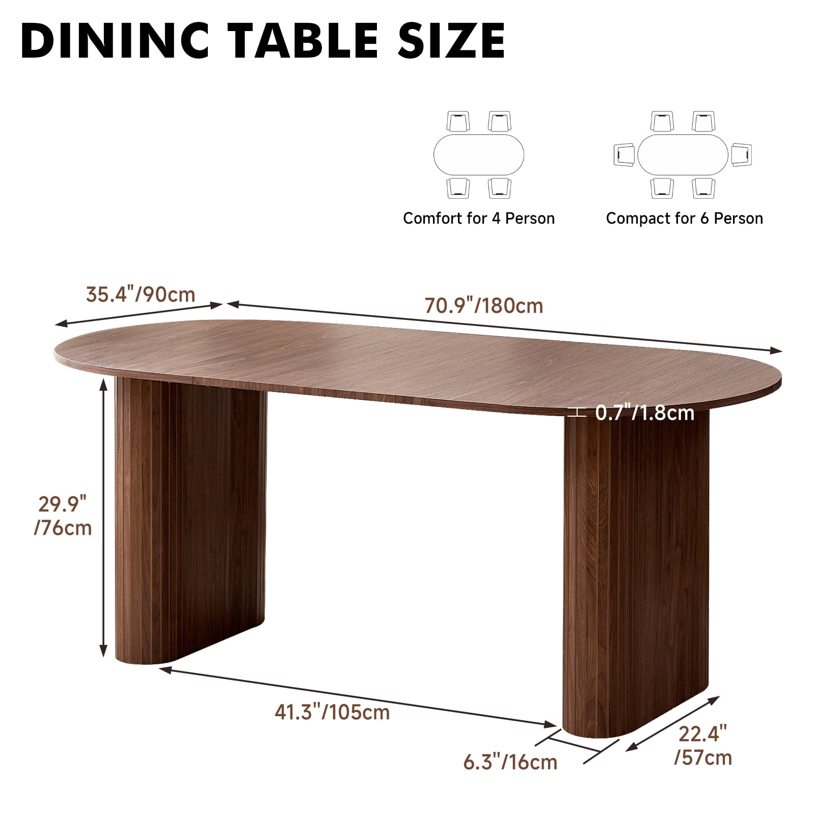 70.8" Oval Dining Table for 4-6 People, Modern Farmhouse Style | Rustic Wood Grain Finish | Sturdy Elliptical Legs | Perfect for Kitchen, Breakfast, Dinner, or Reception Room, Walnut