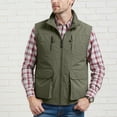 thumbnail image 3 of Big & Tall Men's Sleeveless Utility Fishing Vest Mesh Liner Stand Collar Full Zip Cargo Workwear Jacket for Hiking Travel Quick Dry Lightweight Solid Color, 3 of 8