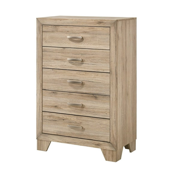 Nmkwnr 5 Drawer Dresser with Handle, Wood Chest of Drawer for Living Room, Bedroom, Light Brown