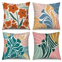 Boho Abstract Modern 18x 18 Throw Pillow Cover Set of 4, Bohemian Floral Decoration, Botanical Plant Square Pillowcase Cushion Case Sofa Couch Home Decor
