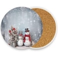 thumbnail image 3 of Christmas Snowman Coasters Absorbent Moisture Non-Slip Drink Coaster Ceramic Stone with Cork Base Desktop Protection, 4PCS, 3 of 6