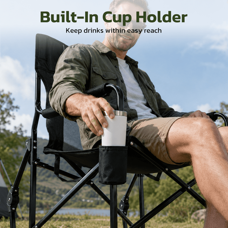 Simple Deluxe Outdoor Foldable Camping Chair, with Sturdy Material and 400lbs Capacity, Camp Folding Chair with Cup Holder & Carrying Bag, Suitable for Park, Beaches and Camping, Black