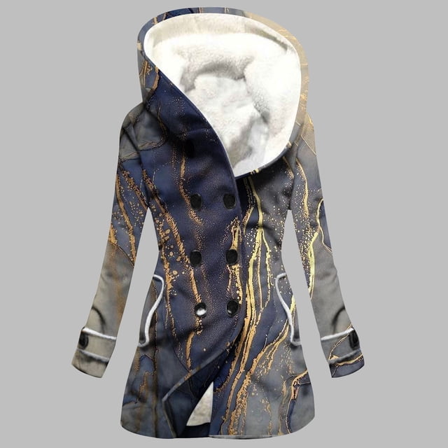 LOVZFMLL Jackets for Women Velvet Double Breasted Hooded Solid Color European And Mid Length Women's Solid Color Temperament Commuting Jacket