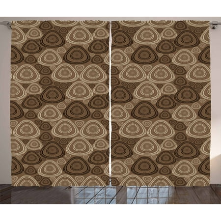 Brown And Ivory Curtains 2 Panels Set Circles And Oval Triangle