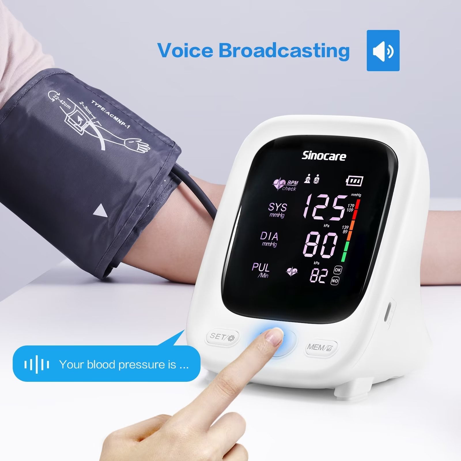 Blood Pressure Monitor Upper Arm, Smilecare Automatic Arm Blood Pressure  Monitors，Accurate BP & Pulse Rate Monitoring Meter with Adjustable Wide  Cuff