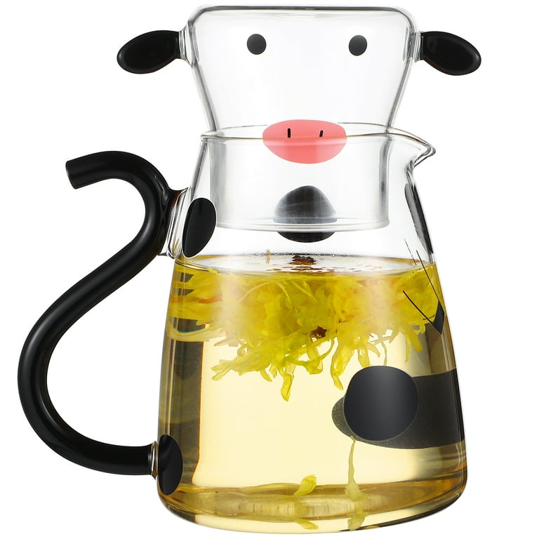 Cow Glass Water Pitcher With Glass Cup, Cute Cow Glass Tea Pitcher Kettle,  Cow Glass Water Pitcher, Pitcher And Cup Night Set, Flowering Teapot