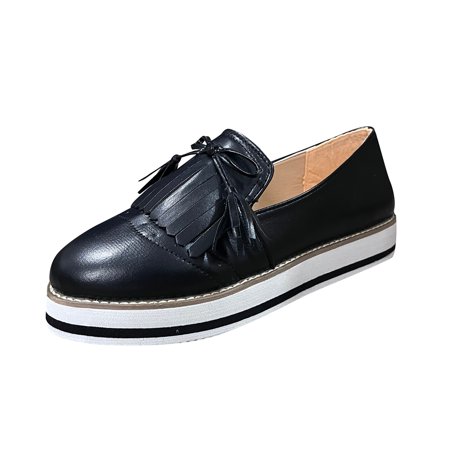 

ZXHACSJ Women s Leather Loafers With Thick Soles Classic Tassel Comfortable Casual Shoes Black 37