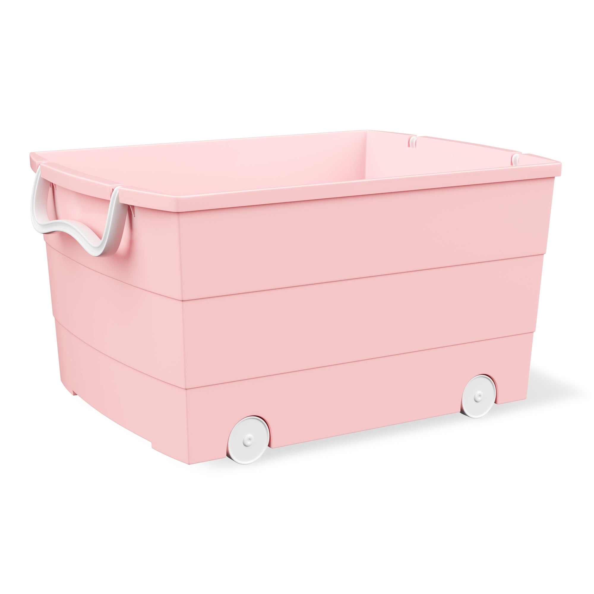 Mainstays Kids Large Pink Plastic Stackable Rolling Toy Storage Basket with Handles