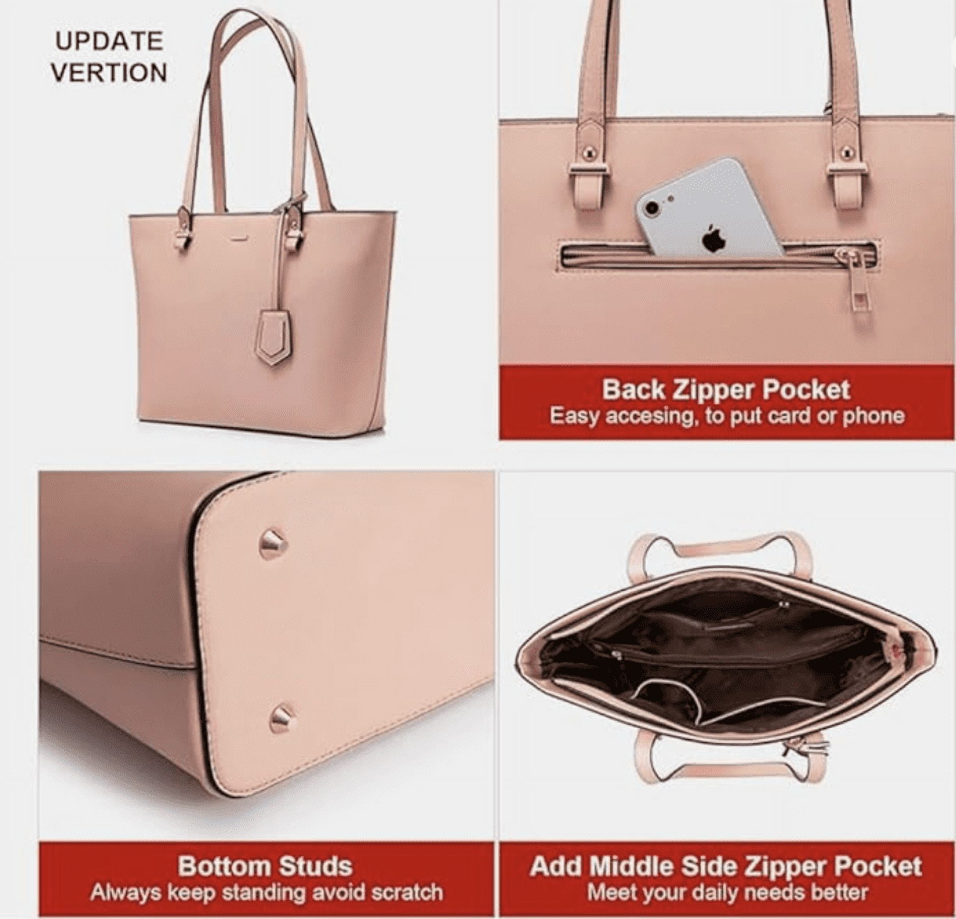 Premium Lux Details 3-Piece Leather Handbag Set for Women – Tote, Crossbody & Wristlet Purse – Elegant Designer Bags for Everyday & Travel Use Color Bikini Pink