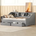 thumbnail image 3 of Harper & Bright Designs Extendable Daybed Twin to King Size with Storage Bookcases, Two Drawers and Charging Design, Modern Wood Day Bed Frame with Pop-up Trundle, Gray, 3 of 13