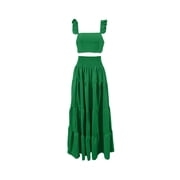 Women's Two Piece Set Dress, Elegant Sexy Solid Color Mid Waist Outfit, Evening Cocktail Dress and Party Wear Matching Set-Green