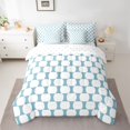 thumbnail image 3 of Castle Fairy Minimalist Oval Grid Queen Bedding 7pcs,Mid Century Rounded Bedding Comforter Set Queen,Skyblue White,Reversible, 3 of 7