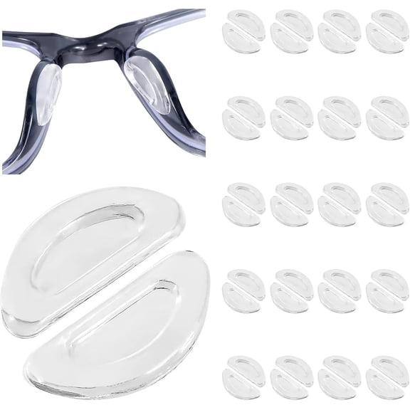 Eyeglass Nose Pads, Anti Slip Nose Pads for Glasses with Super Sticky Backing, Soft Silicone Adhesive Glasses Nose Pad for Glasses, Sunglasses and Eye Wear (Clear, 20 Pairs)