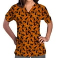 thumbnail image 2 of Shldybc Scrubs for Women Halloween Tops Skeleton Pumpkin Tops Blouse Ghost Print Uniforms & Scrubs for Women Nurse Stretchy Workwear Holiday Casual Tees Blouse Scrubs Tops with Pockets-Orange, 2 of 5
