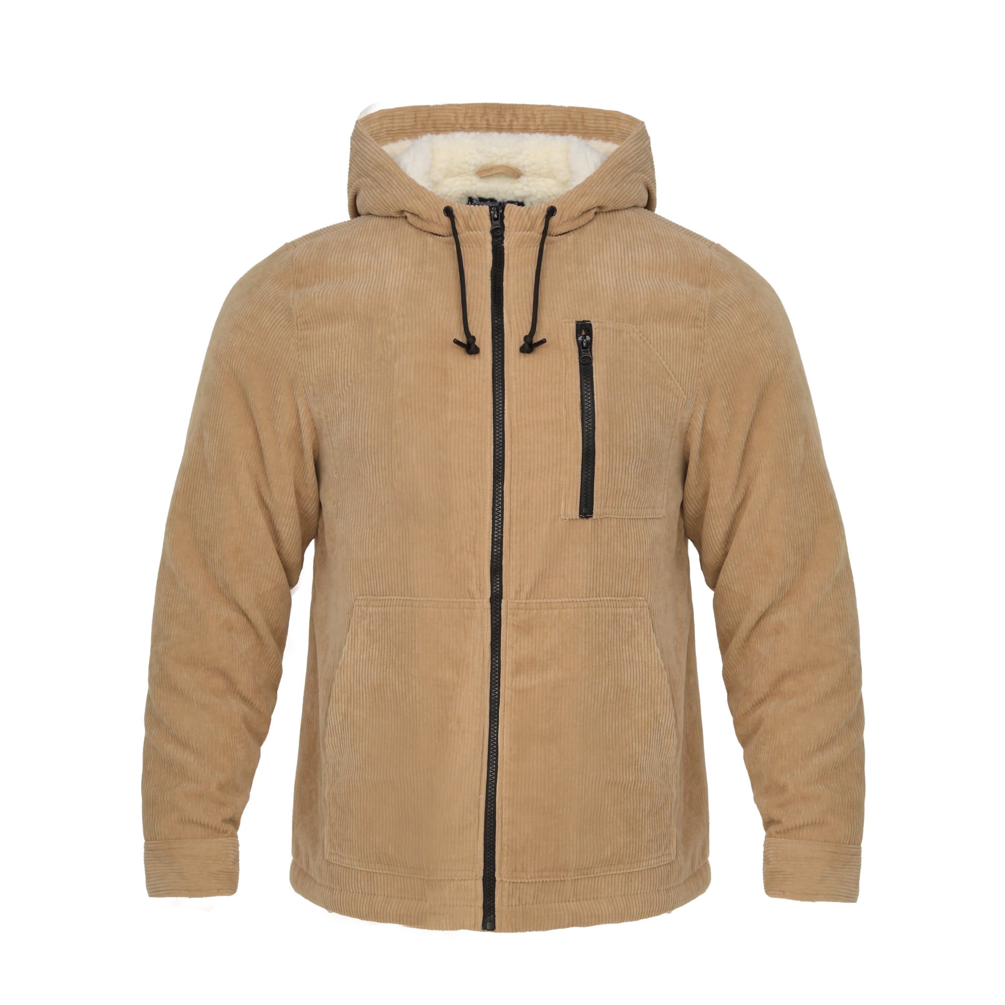 Beautiful Giant Men's Corduroy Jacket with Sherpa Lining Winter Warm Zip-Up Hooded Coat Thick Thermal Outerwear
