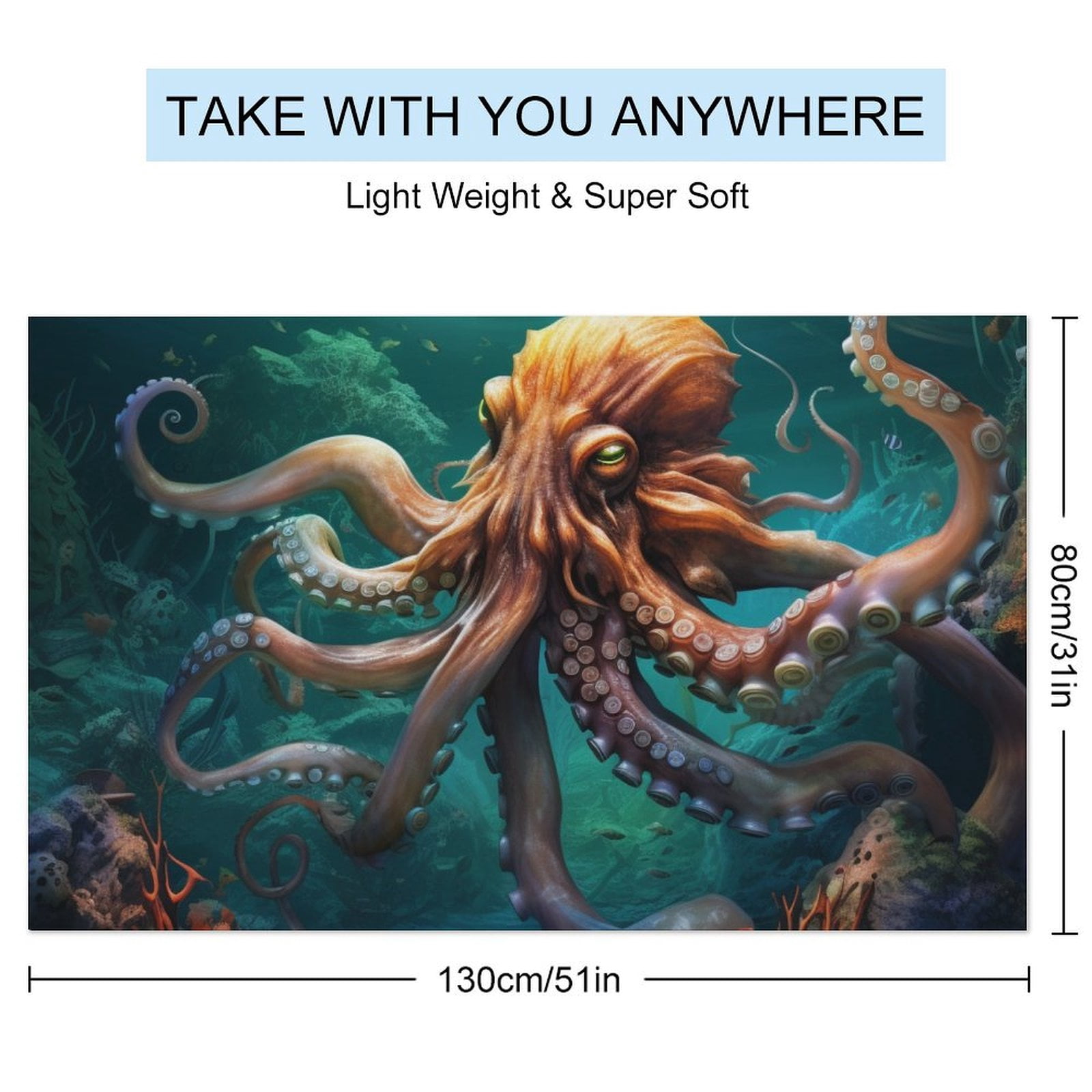 Colorful Octopus Oversized -Washed Lightweight Quick Dry Beach Towels - 32"x63"