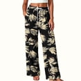 thumbnail image 5 of Yteetum Women's Lounge Wide Leg Pants Drawstring Elastic Waist Palazzo Pant Fall Casual Floral Print Loose Comfy High Waisted Loungewear Trousers, 5 of 6