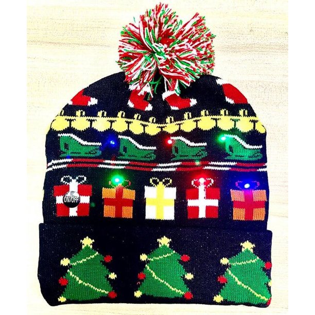 ¡Nuevo estilo! Sombrero de Navidad LED, gorro iluminado, cálido, 48 patrones, suéter de muñeco de nieve de Año Nuevo, decoraciones navideñas