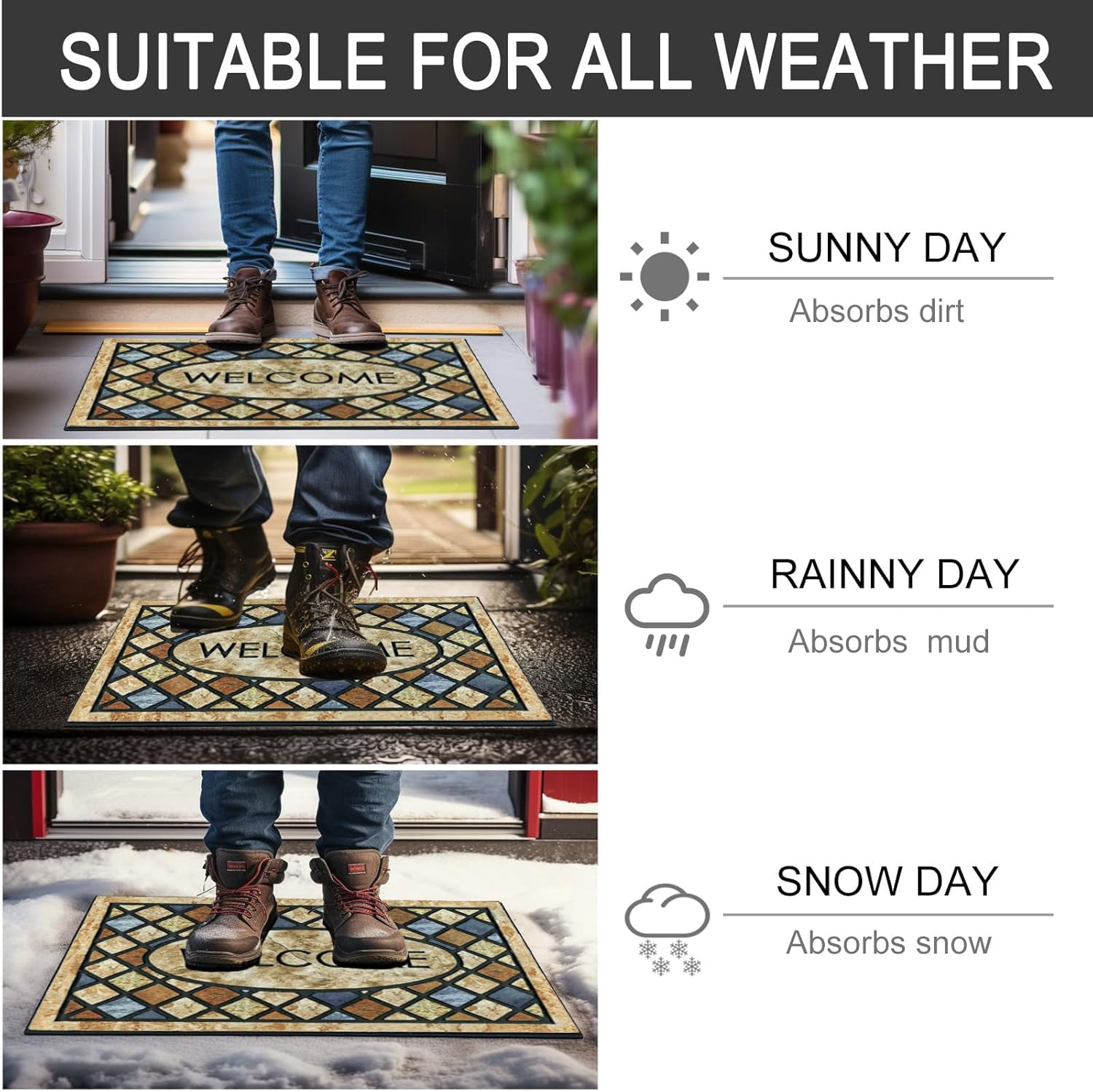 Door Mat Welcome Mat 24 x 36 Inch Front Door Mat Outdoors for Home Entrance Outdoors Mat for Outside Entry Way Doormat Entry Rugs, Heavy Duty Non Slip Rubber Back Low Profile, Dragonfly