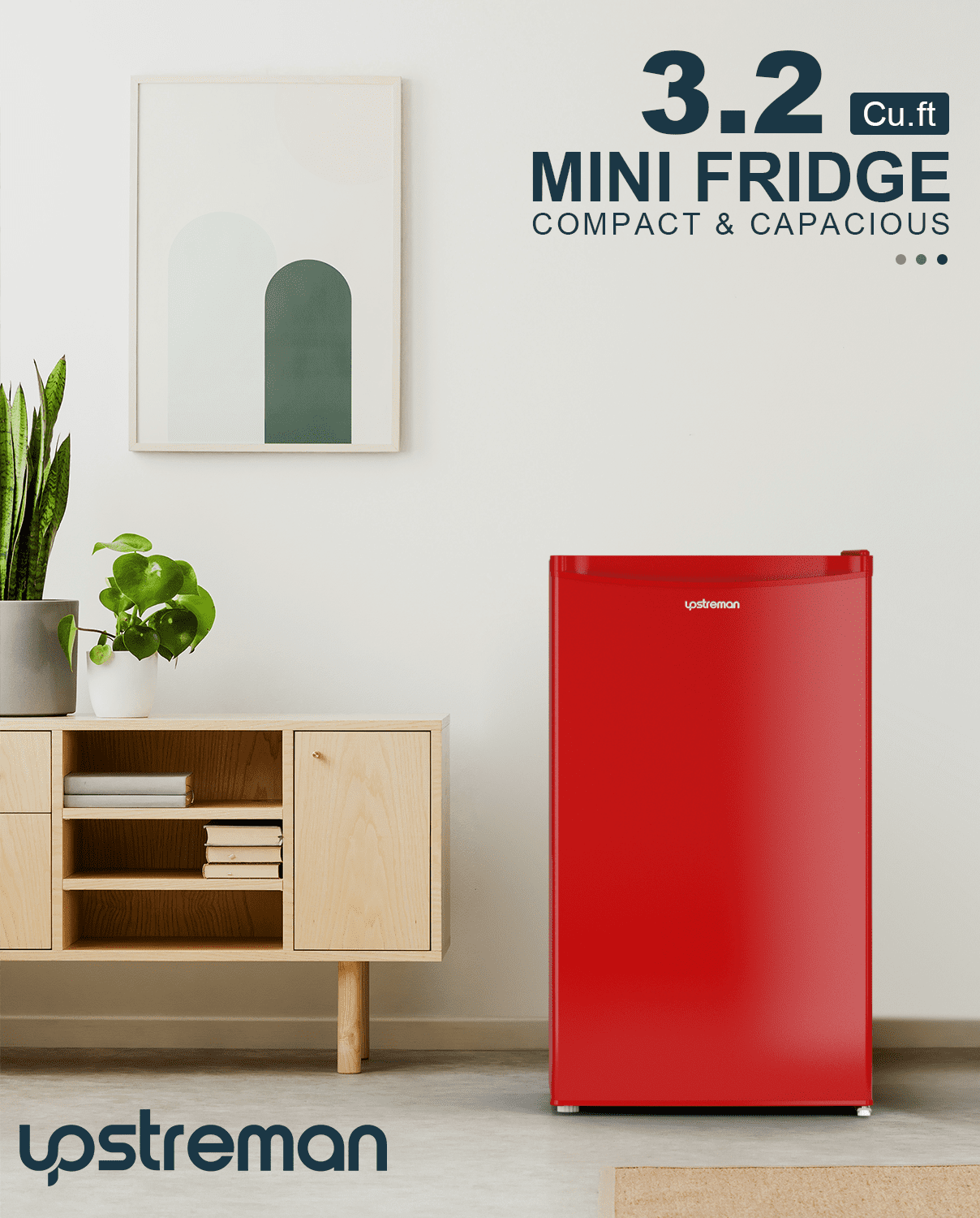 Upstreman Mini Fridge with Freezer, 3.2 Cu.Ft Small Refrigerator Single Door Compact Refrigerator for Dorm Office, Adjustable Thermostat, Low Noise, BR321 Red