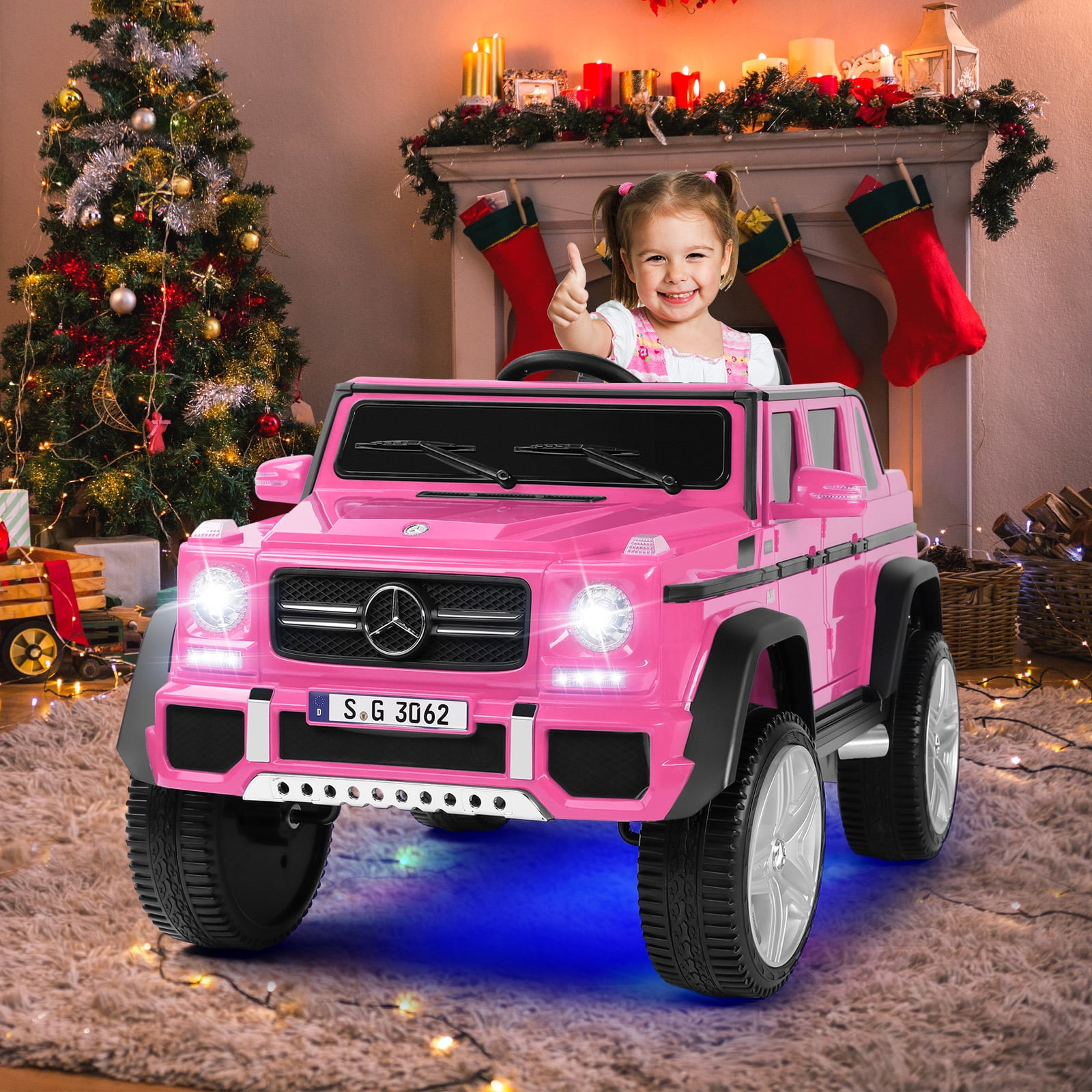 JOYLDIAS 12V Mercedes-Benz G650S Kids Ride On Car Electric Toy w/Remote Control, 3 Speeds, LED Lights, Bluetooth, Music(Pink)