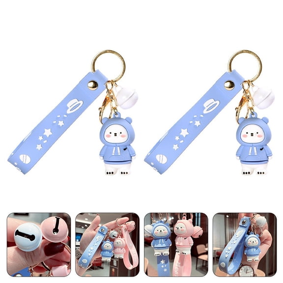 SHOWERORO Blue Bear-Shaped PVC Alloy Keychain Pendant for Home Decor 2Pcs
