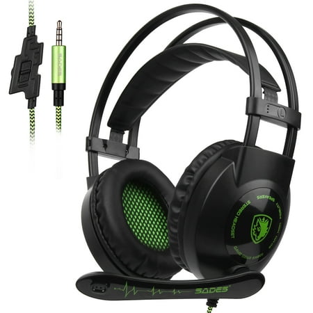 SADES SA-801 3.5mm Gaming Headsets with Microphone Over Ear Music Headphones Volume Control Black-green for PS4 New Xbox One Laptop Tablet PC Mobile
