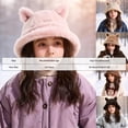 thumbnail image 6 of Ferjadq Kids Fuzzy Fleece Cat Ear Bucket Hat Short Brim Cute Winter Fisherman Cap for Toddler Girls Multi Tone Beige,2-8 Years, 6 of 6