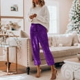 thumbnail image 2 of Lovskoo Sequin Pants for Women Solid Color Summer Casual Comfortable Trendy Slimming Loose Pockets Sequin Pants Purple, 2 of 8