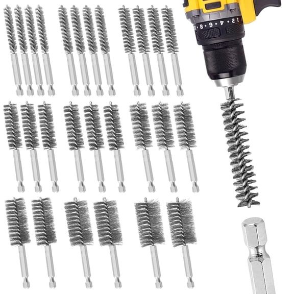 27 Pcs Stainless Steel Bore Brush Set, Metal Wire Cleaning Brushes with 1/4" Hex Shank, for Removing Rust Dirt in Pipes