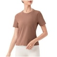 thumbnail image 3 of Inverlee T Shirts Women Crewneck Summer Short Sleeve Tops Cute Solid Color Shirts Breathable Elegant Tunic Blouse Tee Summer Fashion, 3 of 8