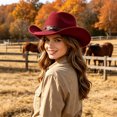 thumbnail image 2 of LILIYA Womens Western Cowboy Hat, Classic Wide Brim Breathable Beach Cowgirl Headwear with Decorative Band, Lightweight Sun Protection Summer Hat, 2 of 5