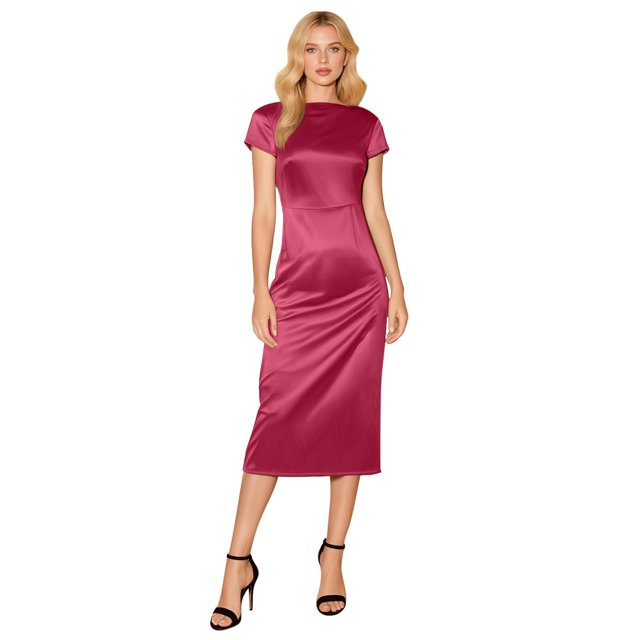 Robe Maxi Sans Manches à Col Bénitier Dos Nu en Soie Dos Ouvert Robe de Soirée Formelle pour Invité de Mariage Robe de Soirée Élégante