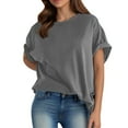 thumbnail image 2 of YOUSNH Womens Casual Spring Summer Solid Short Sleeve O Neck Loose T Shirt Top T-shirts for Women 2024 Grey XXL, 2 of 7