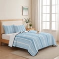 thumbnail image 5 of 3 Pieces Queen Quilt Set,Light Blue and White Striped Soft Bedding Sets with 1 Quilt & 2 Pillow Shams,Classic Vertical Thin Stripe Summer Bedspread Lightweight Coverlet Comforter for All Season, 5 of 9